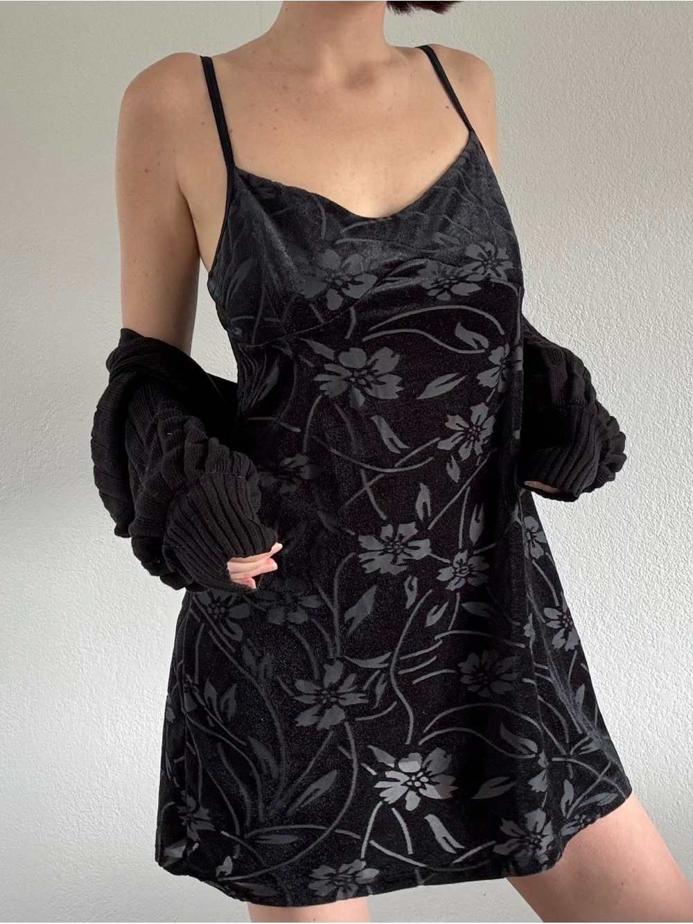Jessica Black Floral Velvet Dress